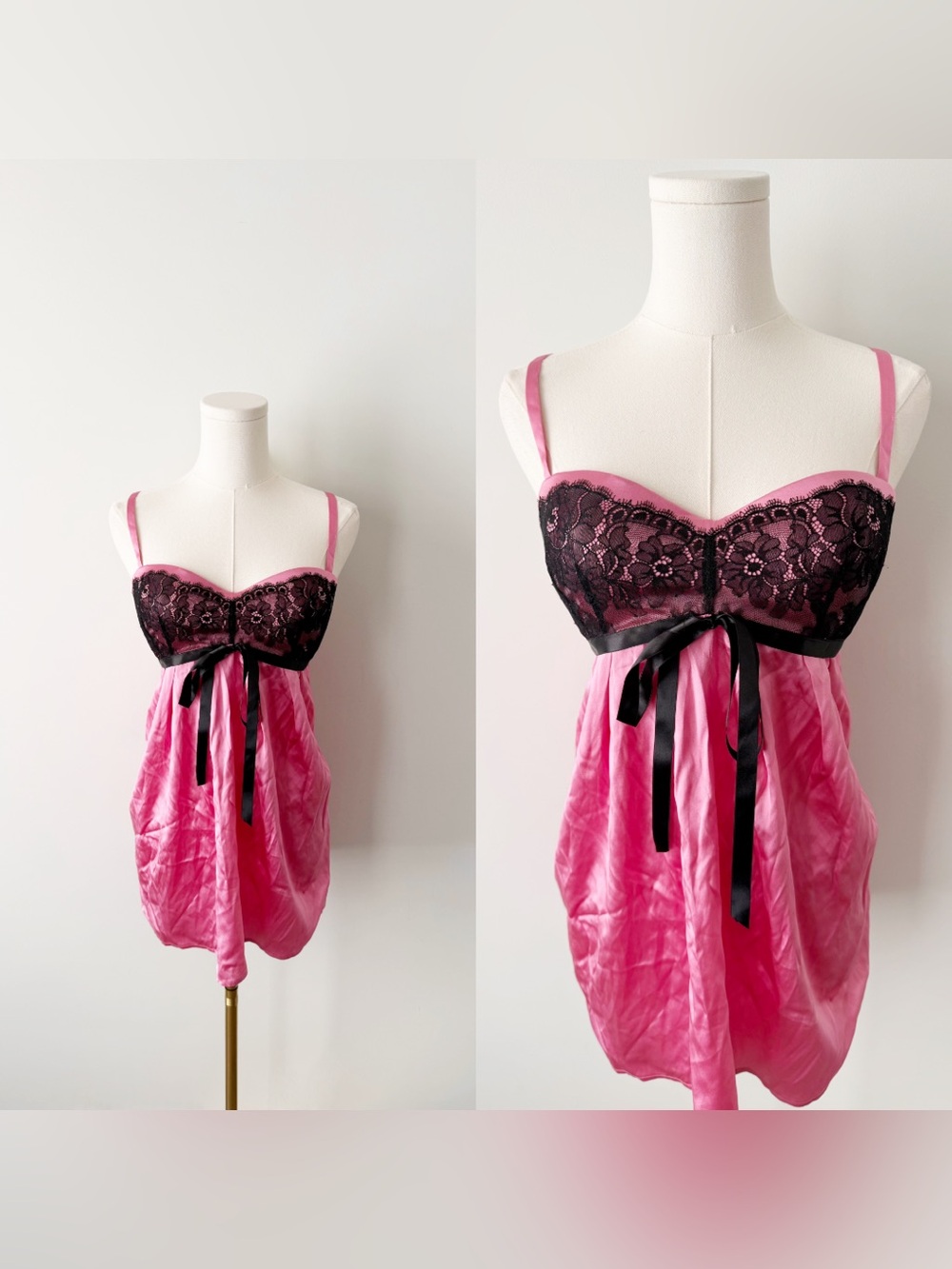 Lisa's Folly pink 93% silk lace babydoll bustier